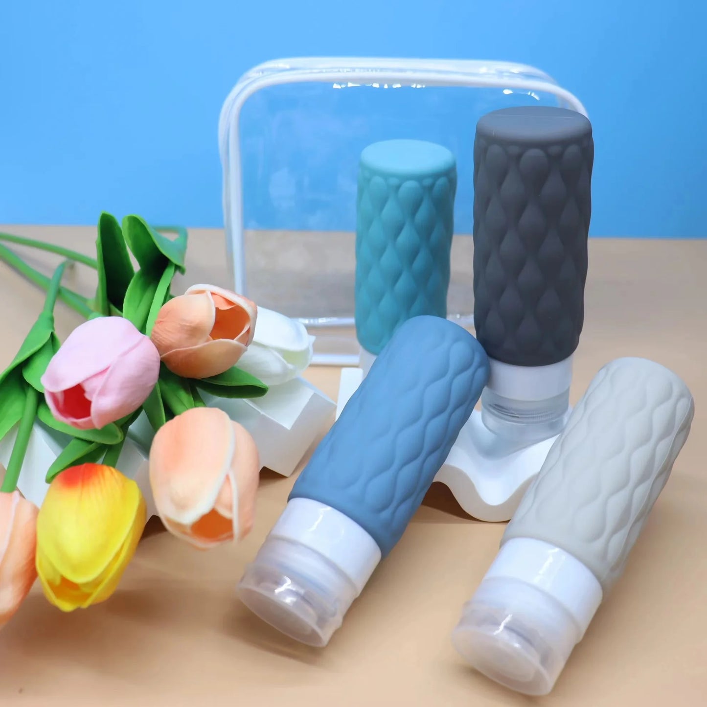 4pcs 100ml Soft Silicone Squeezed Empty Bottle Set Travel Refillable Portable Sub-bottling Tool Liquid Container Spray Lotion