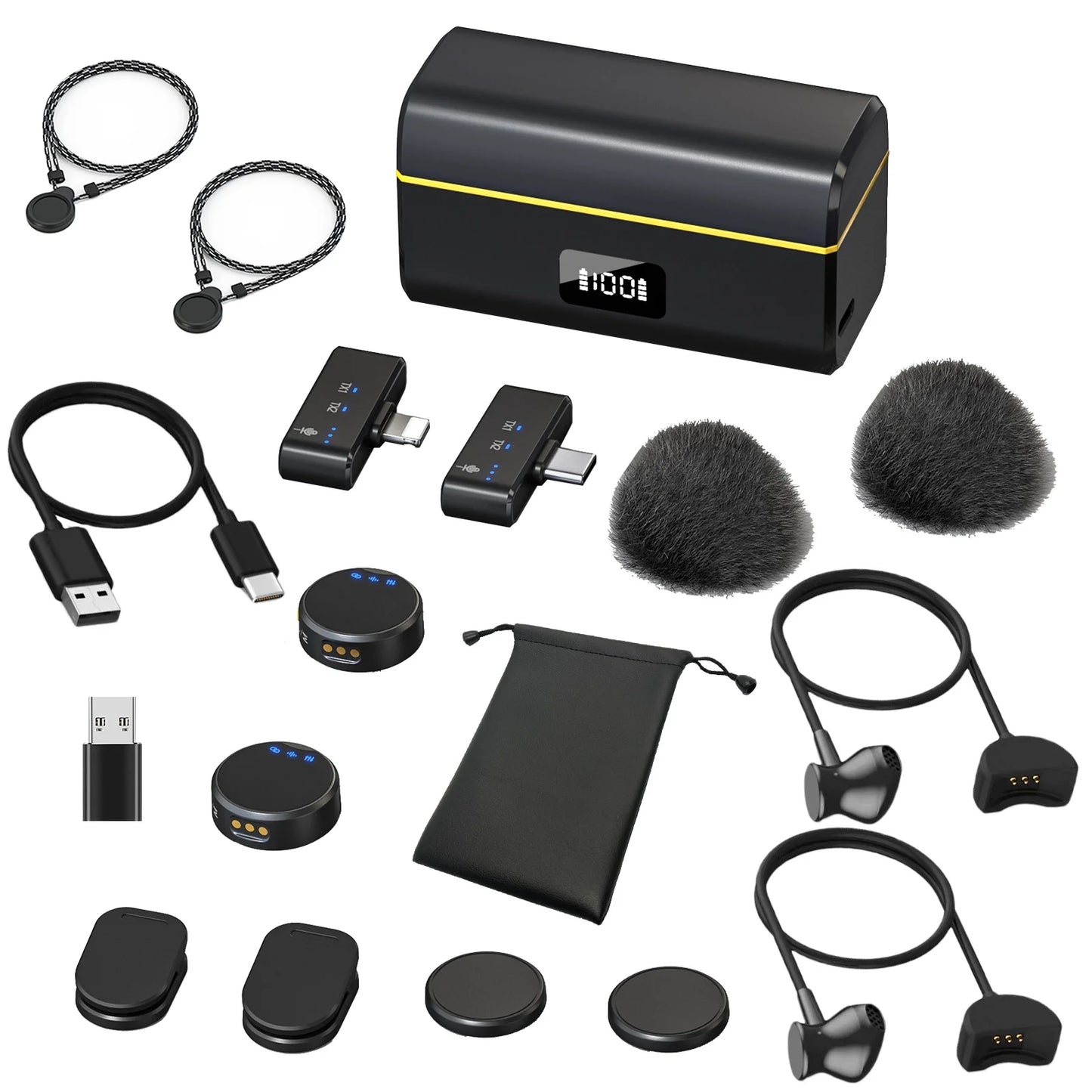 Wireless Lavalier Microphone with Noise Canceling Professional Magnetic Microphone for Studio Recording Interview Live Broadcast