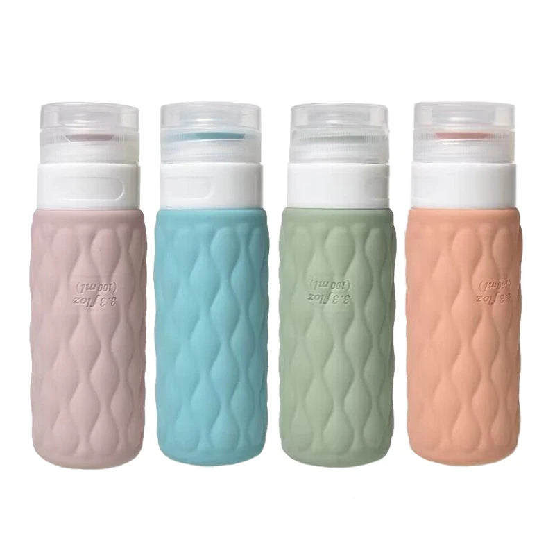 4pcs 100ml Soft Silicone Squeezed Empty Bottle Set Travel Refillable Portable Sub-bottling Tool Liquid Container Spray Lotion