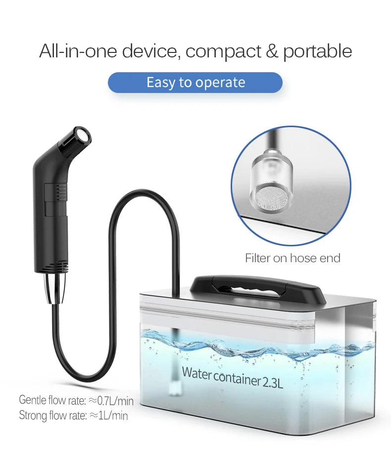 Portable Bidet Sprayer Kit with 2.3L Water Tank โ Rechargeable, Travel Friendly, Foldable Design โ Personal Hygiene Cleaner, Baby & Elderly โ Electric Toilet Washer