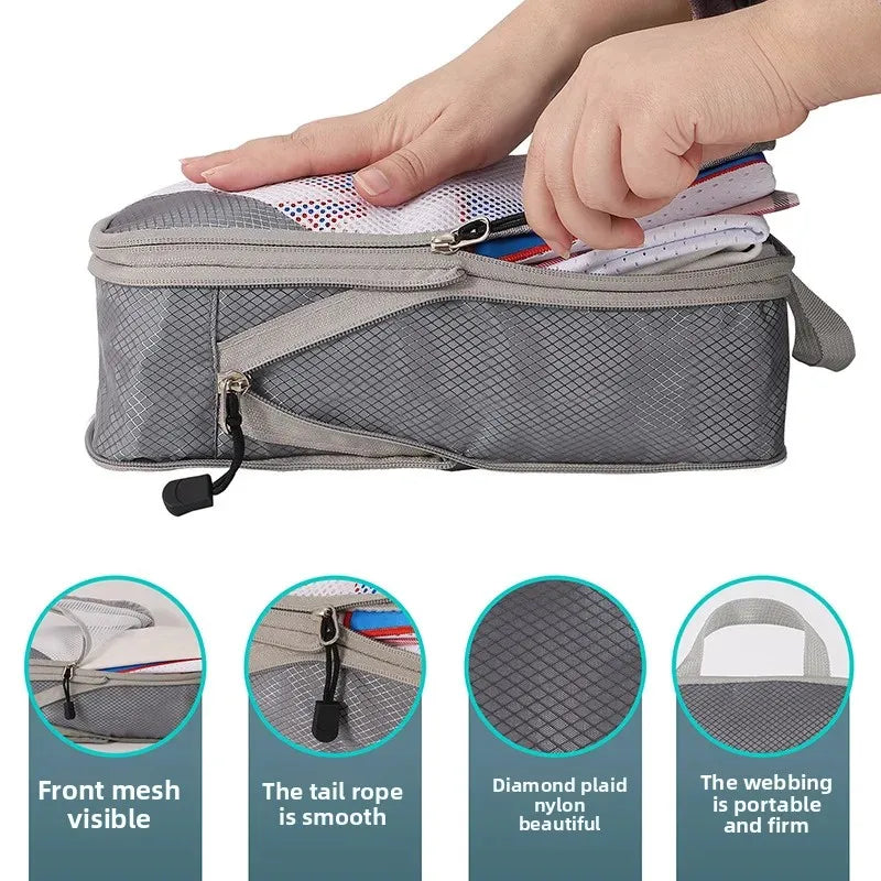 Travel Foldable Compression Visual Mesh Storage Bag Set for Luggage Organizer Nylon Material