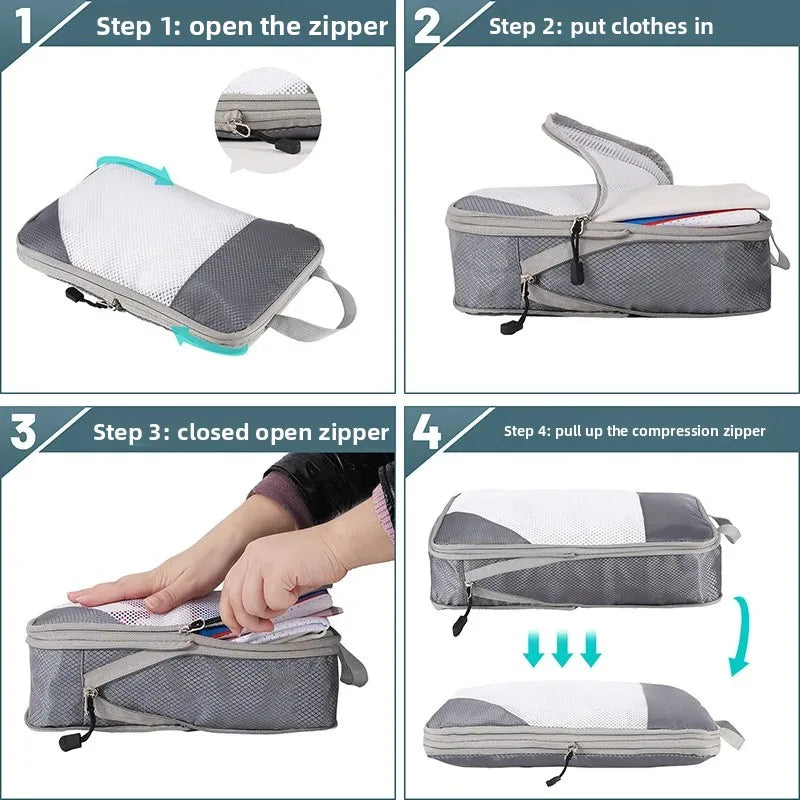 Travel Foldable Compression Visual Mesh Storage Bag Set for Luggage Organizer Nylon Material