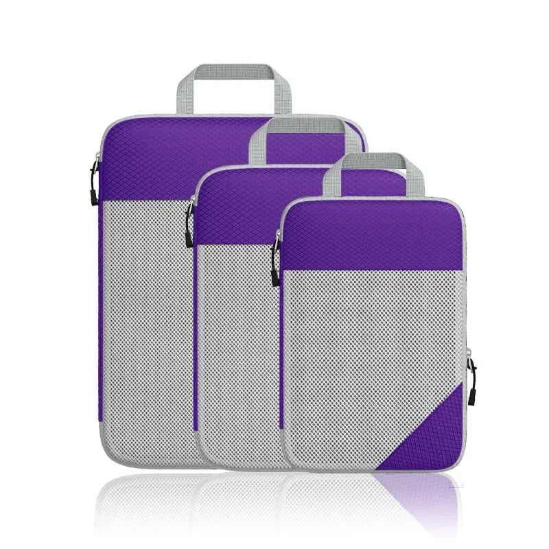 Travel Foldable Compression Visual Mesh Storage Bag Set for Luggage Organizer Nylon Material