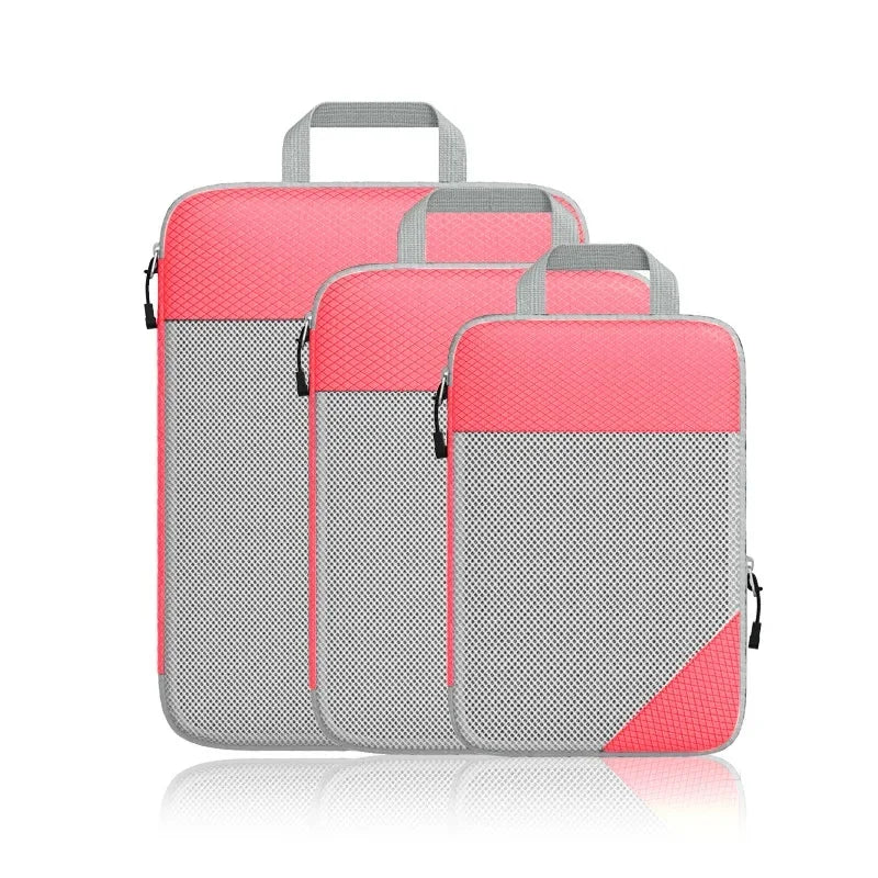 Travel Foldable Compression Visual Mesh Storage Bag Set for Luggage Organizer Nylon Material