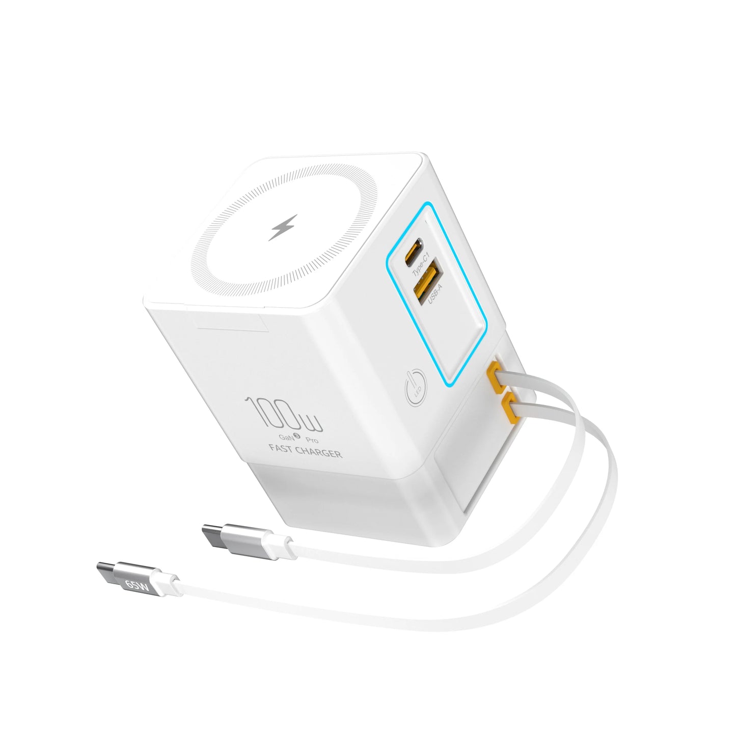 5-in-1 100W Charging Station with Retractable USB-C Cable Power Combo Tower for Multiple Devices Fast Charger for iPhone, Airpod