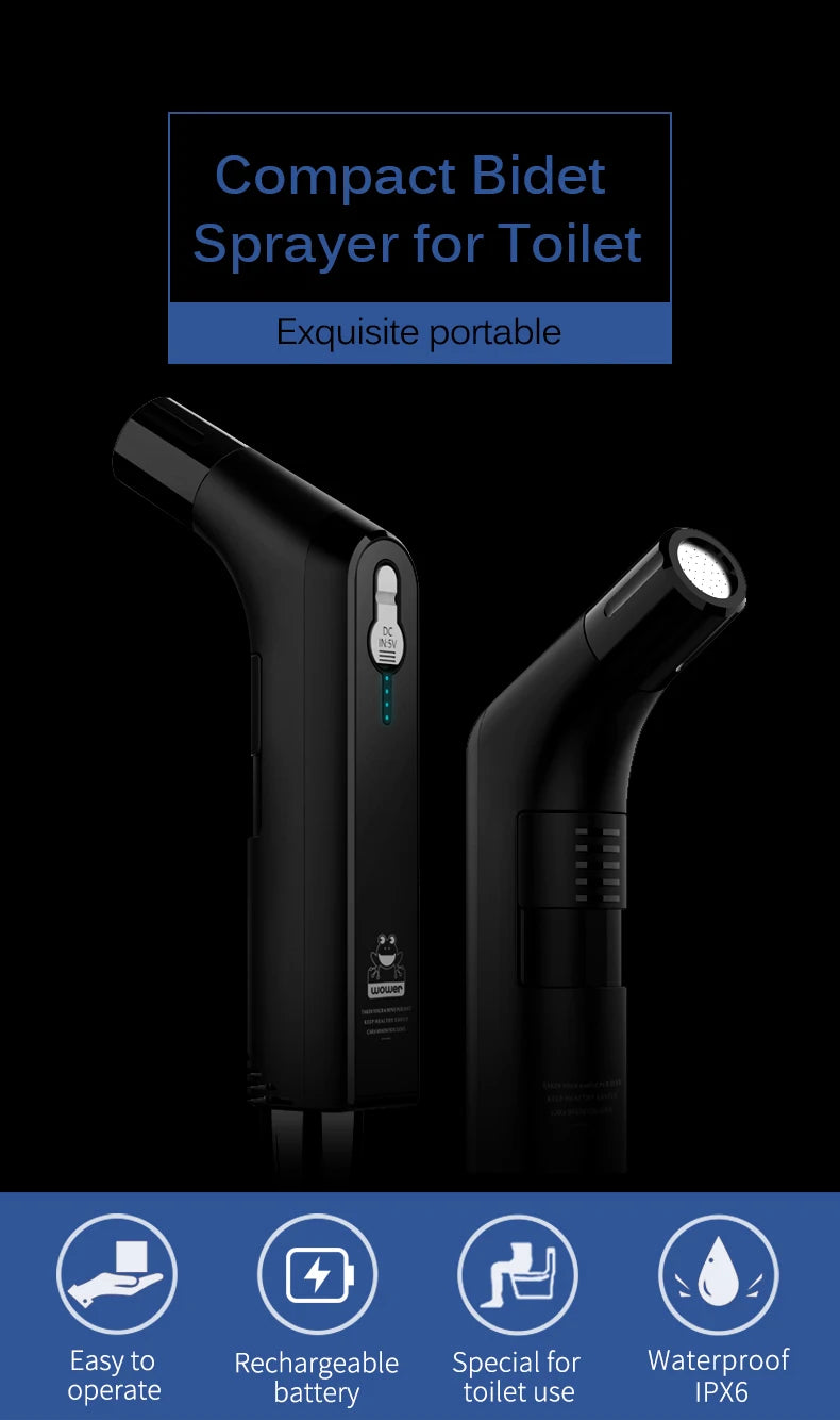 Portable Bidet Sprayer Kit with 2.3L Water Tank – Rechargeable, Travel Friendly, Foldable Design – Personal Hygiene Cleaner, Baby & Elderly – Electric Toilet Washer