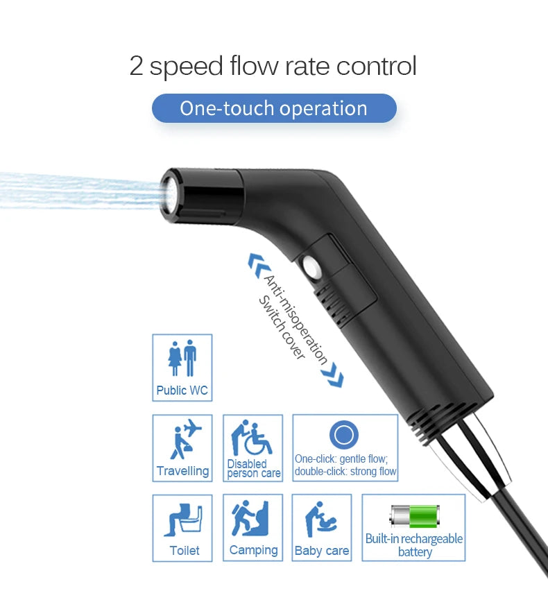 Portable Bidet Sprayer Kit with 2.3L Water Tank – Rechargeable, Travel Friendly, Foldable Design – Personal Hygiene Cleaner, Baby & Elderly – Electric Toilet Washer