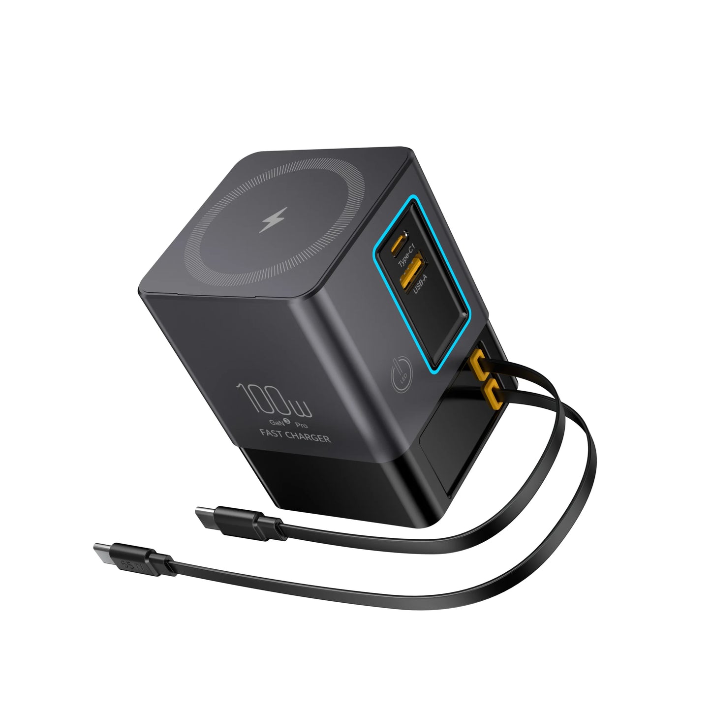 5-in-1 100W Charging Station with Retractable USB-C Cable Power Combo Tower for Multiple Devices Fast Charger for iPhone, Airpod