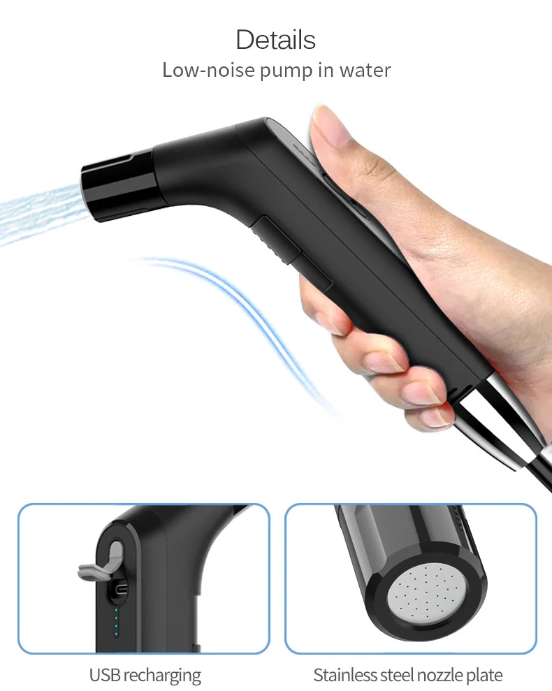 Portable Bidet Sprayer Kit with 2.3L Water Tank – Rechargeable, Travel Friendly, Foldable Design – Personal Hygiene Cleaner, Baby & Elderly – Electric Toilet Washer
